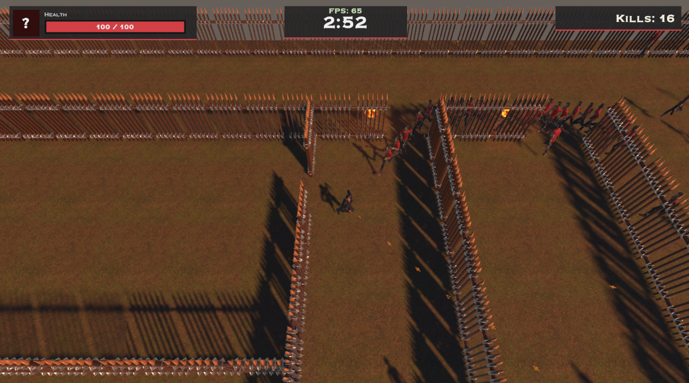 GrimShriek gameplay in a spike-filled arena